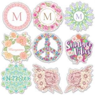 Monograma Personalizado / Etiquetas de Flor de Nom