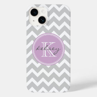Monograma Personalizado Lilac Chevron e cinza