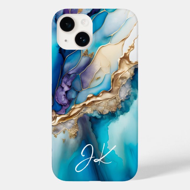 Monograma Personalizado Mármore Azul Dourado Moder (Verso)