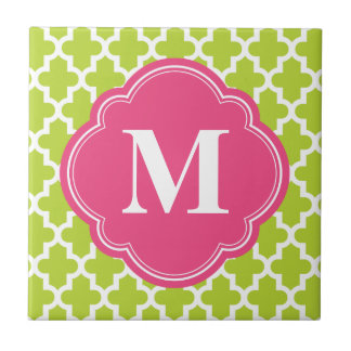Monograma personalizado marroquino verde e rosa