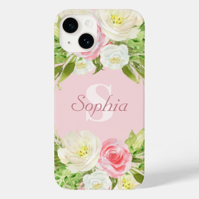 Monograma Personalizado Nome Rosa Watercolor Flora (Verso)