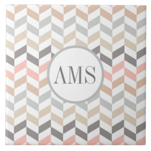Monograma Personalizado Pastel Herringbone 