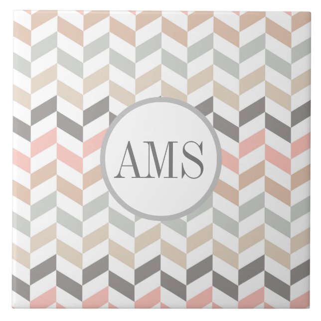 Monograma Personalizado Pastel Herringbone (Frente)