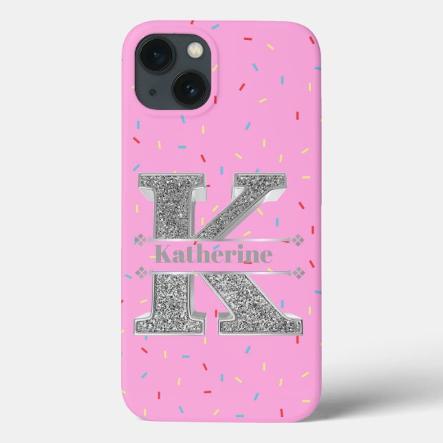 Monograma Personalizado Prata Inicial K Seu Nome (Verso)