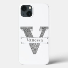 Monograma Personalizado Prata Inicial V Seu Nome