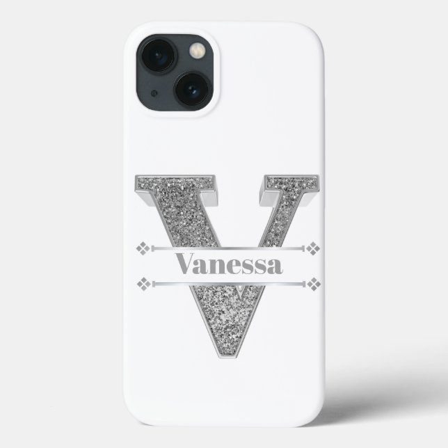 Monograma Personalizado Prata Inicial V Seu Nome (Verso)