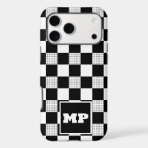 Monograma Personalizado Preto e Branco Xadrez Vint