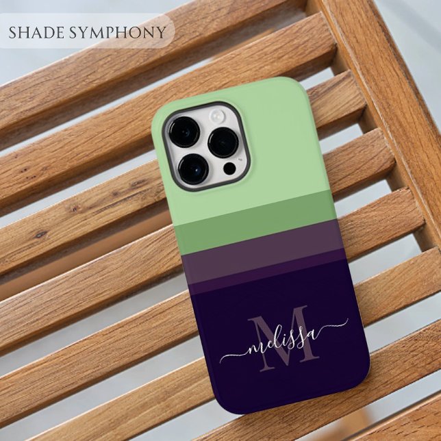 Monograma Personalizável com Bloco de Cor de Faixa (Customizable Monogram with Cute Stripe Color Block Case-Mate iPhone Case)