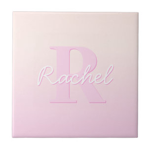 Monograma Personalizável Fofo Ombre Rosa e Bege