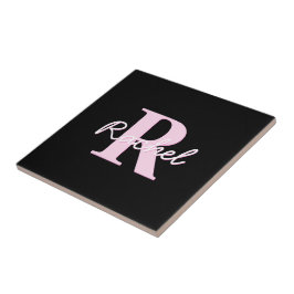 Monograma Personalizável Fofo | Rosa Claro e Preto