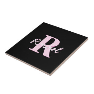 Monograma Personalizável Fofo   Rosa Claro e Preto