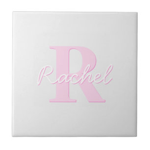 Monograma Personalizável Fofo Rosa Ombre e Cinza