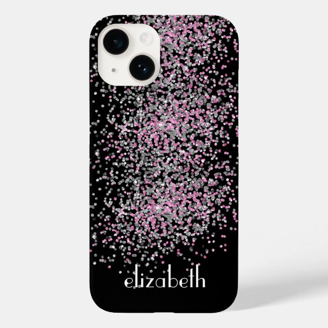 Monograma Personalize Preto Rosa Brilho Prata  (Verso)