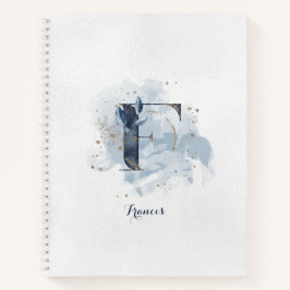 Monograma Pessoal Floral Moderno Letra F Azul Dour