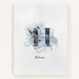 Monograma Pessoal Floral Moderno Letra H Azul Dour
