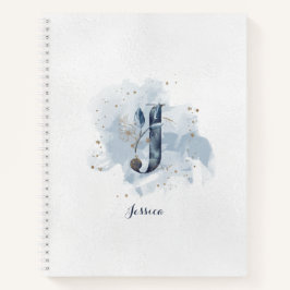 Monograma Pessoal Floral Moderno Letra J Azul Dour