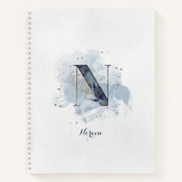 Monograma Pessoal Floral Moderno Letra N Azul Dour