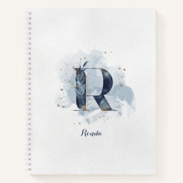 Monograma pessoal floral moderno letra R azul dour