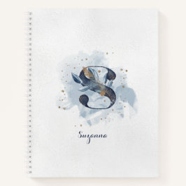Monograma pessoal floral moderno letra S azul dour