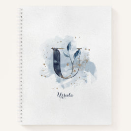 Monograma pessoal floral moderno letra U azul dour