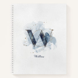 Monograma Pessoal Floral Moderno Letra W Azul Dour