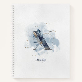 Monograma Pessoal Floral Moderno Letra X Azul Dour