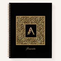 Monograma pessoal moderno dourado Leopard com a le