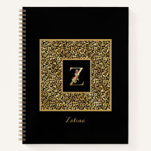 Monograma pessoal moderno dourado Leopard com a le