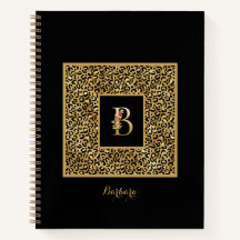 Monograma pessoal moderno dourado Leopard Letter B