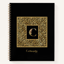 Monograma pessoal moderno dourado Leopard Letter C