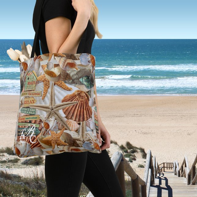 Monograma Praia Starfish Padrão Tote Bag (Criador carregado)