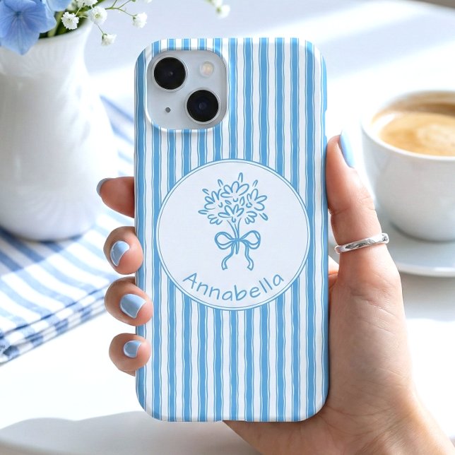 Monograma Preppy de Listra Azul e Branco Caprichos (Criador carregado)