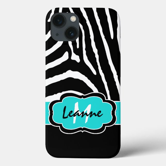 Monograma preto, Aqua Zebra Stripe iPad Air Case (Verso)