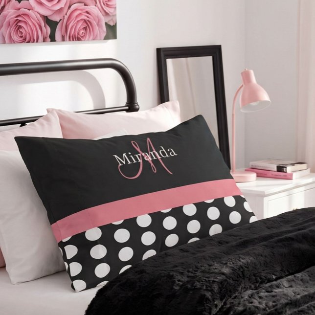 Monograma Preto Branco Rosa Script Bolinhas Std (Criador carregado)