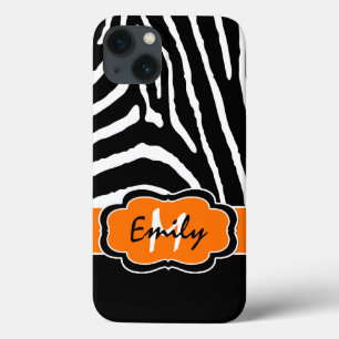 Monograma Preto, Laranja Zebra Stripe iPad Air Cas
