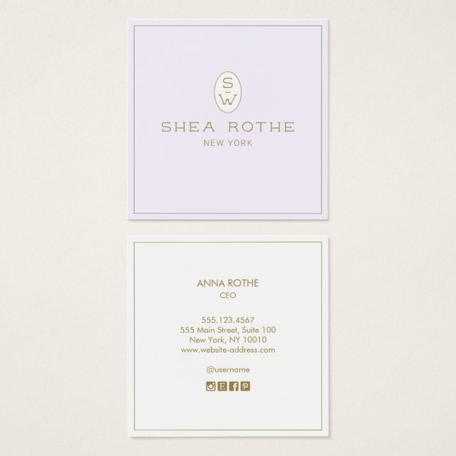 Monograma profissional de salões de beleza lavanda (Frente & Verso)