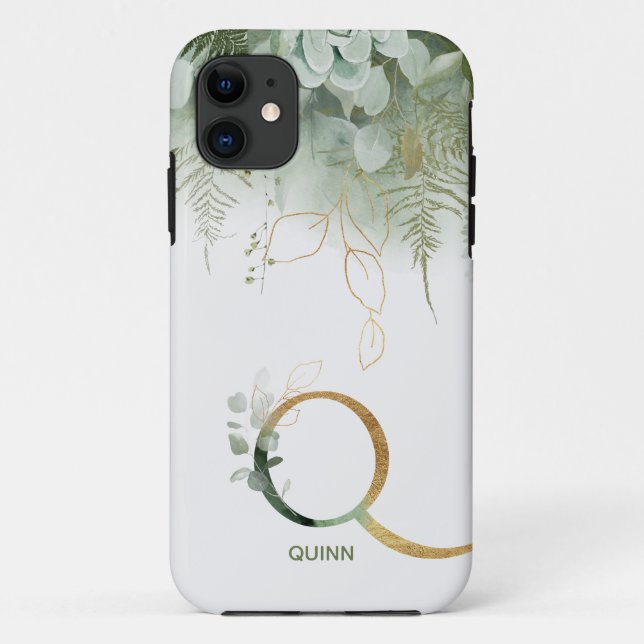 Monograma Q Elegante Greenery capas de iphone (Verso)