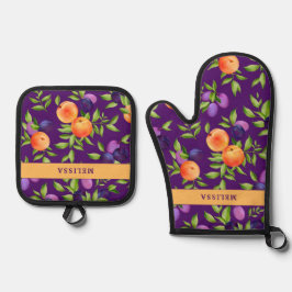 Monograma Queda Peache Plum Fruta verde roxo