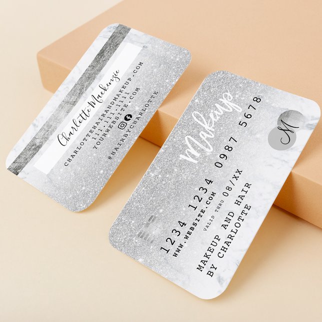 Monograma quic gliter prateado com cartão de crédi (Criador carregado)