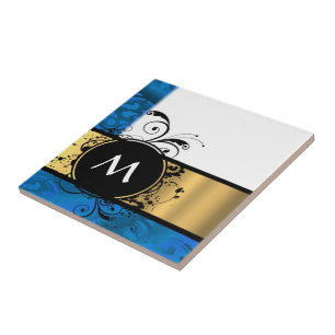 Monograma real azul e dourado