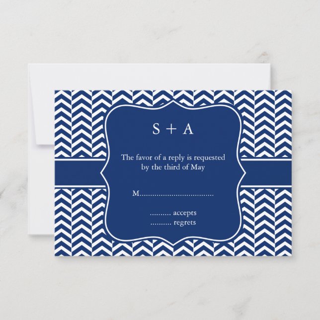 Monograma Real Blue Chevron Casamento RSVP (Frente)