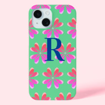 Monograma retro verde-floral rosa