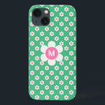 Monograma - Retroativo Personalizado Disias Rosa e<br><div class="desc">Um padrão retrô alegre e brilhante de margarida em tons de pré-disquete verde brilhante e rosa. Este design pode ser personalizado com uma letra de monograma. Um presente personalizado de excelente para um adolescente ou para os jovens de coração.</div>