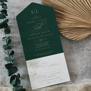Monograma Romântico de Caligrafia Verde Casado Tu