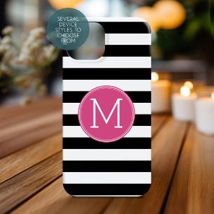 Monograma Rosa Quente, de Padrão Preto e Branco