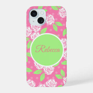 Monograma Rosa Verde Floral Moderno Chic