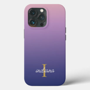 Monograma Roxo Azul Ombre Estilo Nome Script