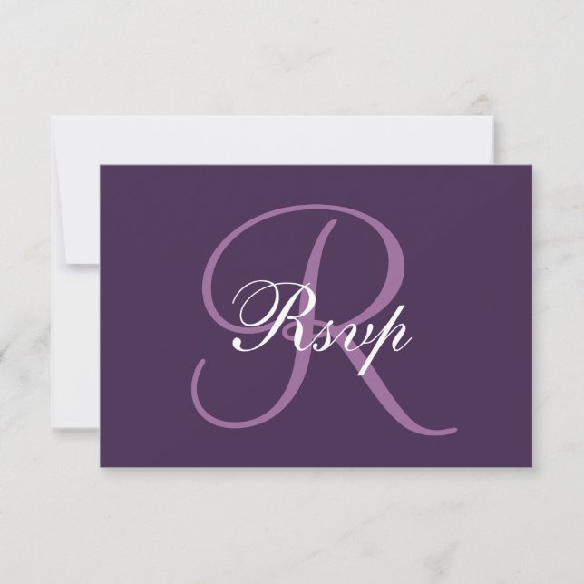 Monograma roxo | Cartão RSVP de Casamento Elegante (Frente)