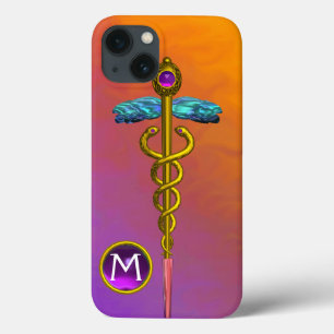 Monograma roxo da gema do SÍMBOLO MÉDICO DOURADO
