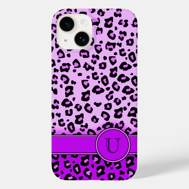 Monograma roxo de impressão de animais leopardo (Verso)